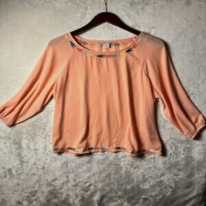 Ariat Flowy Southwest Blouse Women's L Peach Turquoise Top Coastal Cowgirl